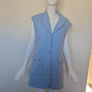 Maeve Light Blue Tweed Sleeveless Vest